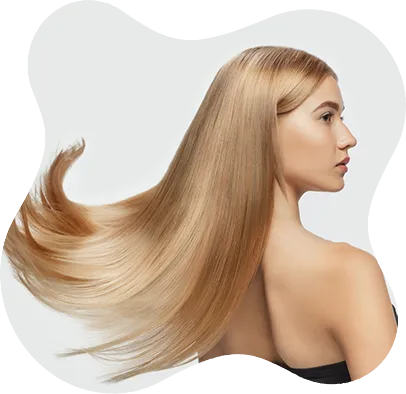wave beautiful model with long smooth flying blonde hair white studio background