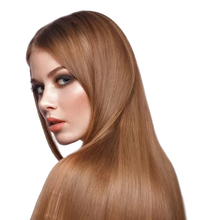 beautiful blond girl with perfectly smooth hair